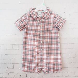Carters One Piece Collared Outfit Size 18 Months Orange Pink Gray Plaid NEW